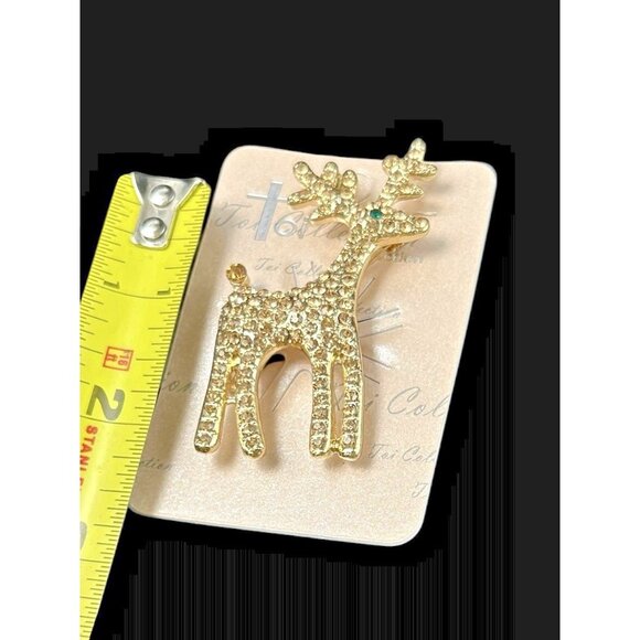 Fawn Deer Reindeer Brooch Pin Pave Rhinestone Costume Jewelry New Christmas 2.5" - Picture 3 of 5